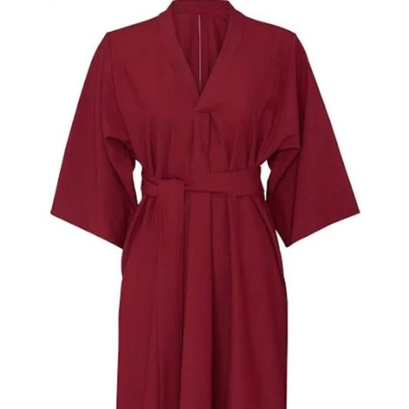 TOME NYC Size 2 V-Neck Belted Shift Dress Burgundy | Size 2 - Picture 9 of 10